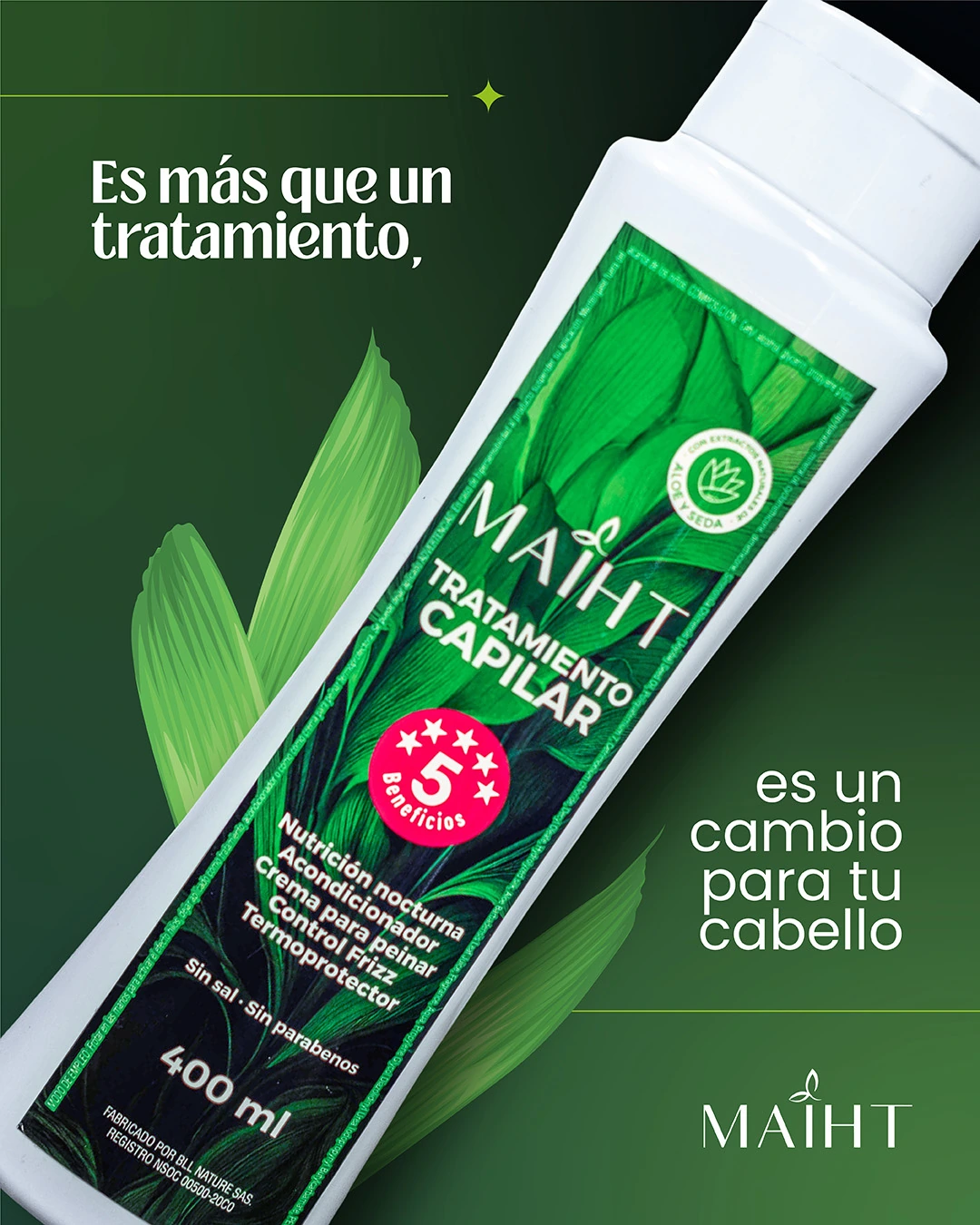 Tratamiento Capilar Maiht 5 beneficios con aloe y seda, 400 ml